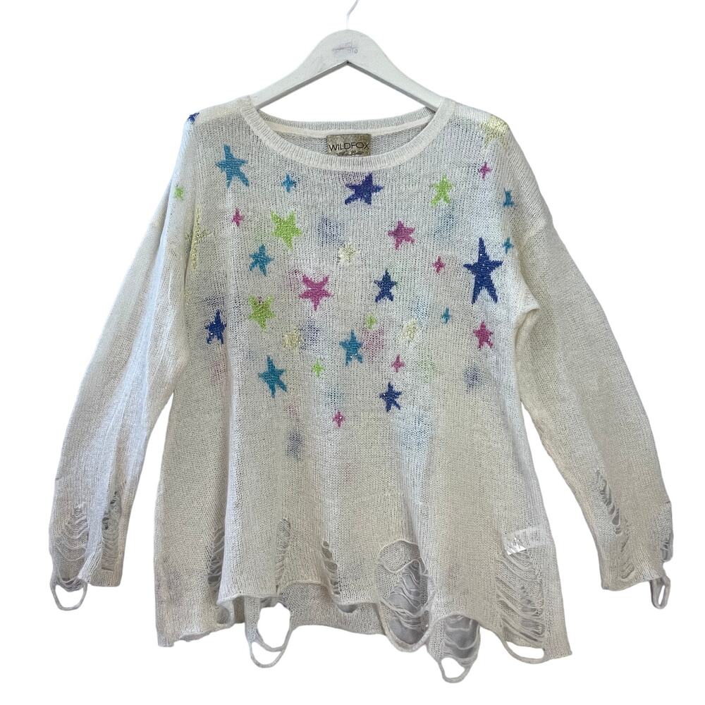 Wild Fox White Label Shredded Stars Sheer Mohair Sweater Size XS
